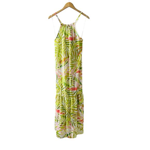 H Halston Tropical Palm Lime Punch Spagetti Strap Maxi Dress Size XS NWT - Picture 2 of 10